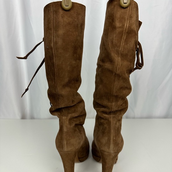 New Moschino Boho Brown Suede Leather Heeled Boots Size 7.5 - Picture 7 of 10